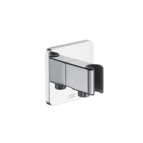 AXOR Portereinheit in Chrom mit einer quadratischen Wandplatte und einer Halterung zur Befestigung von Duschschläuchen.